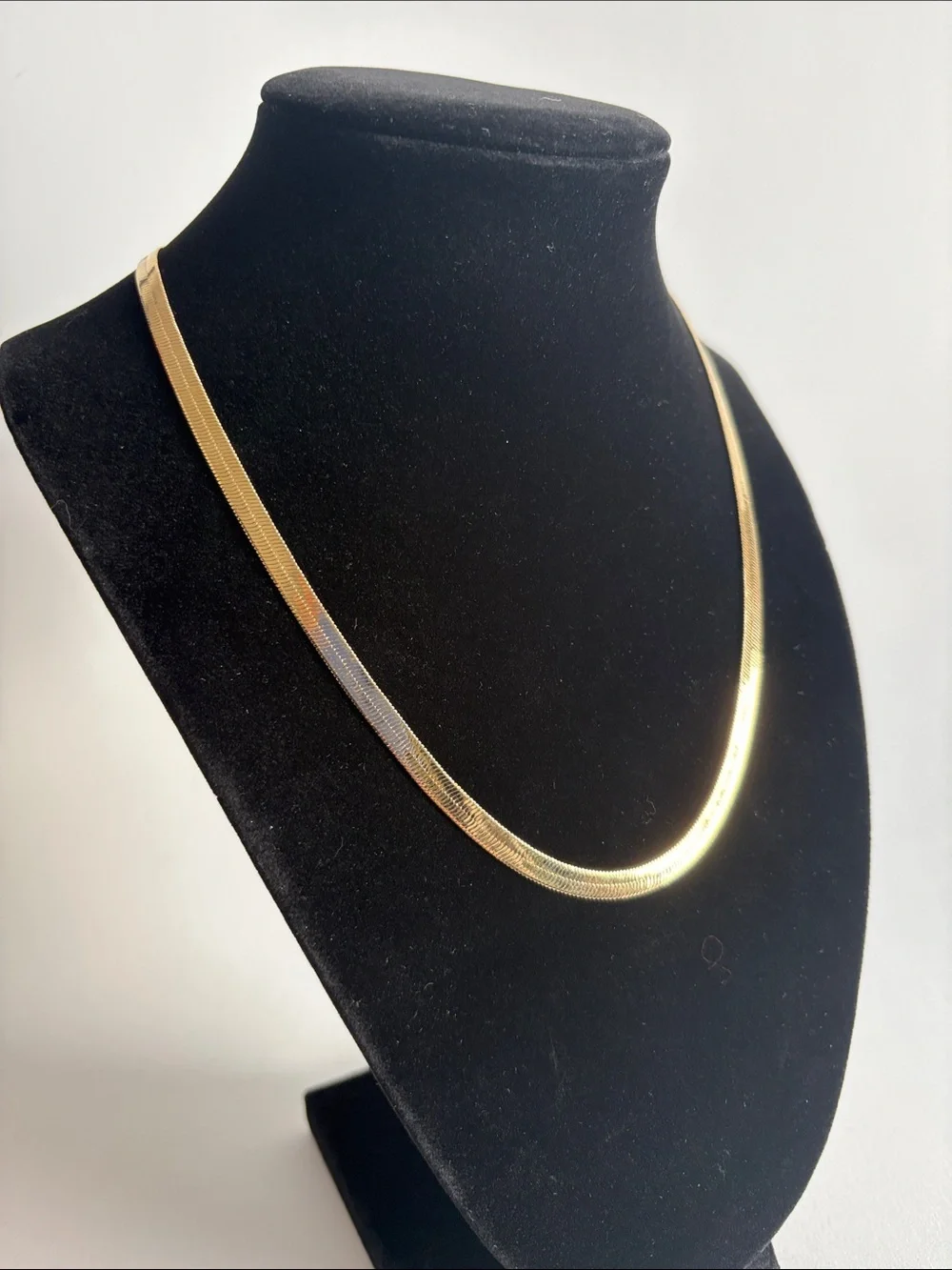 Gold Herringbone Necklace Sleek Flat Chain Women Jewelry - Picture 2 of 5